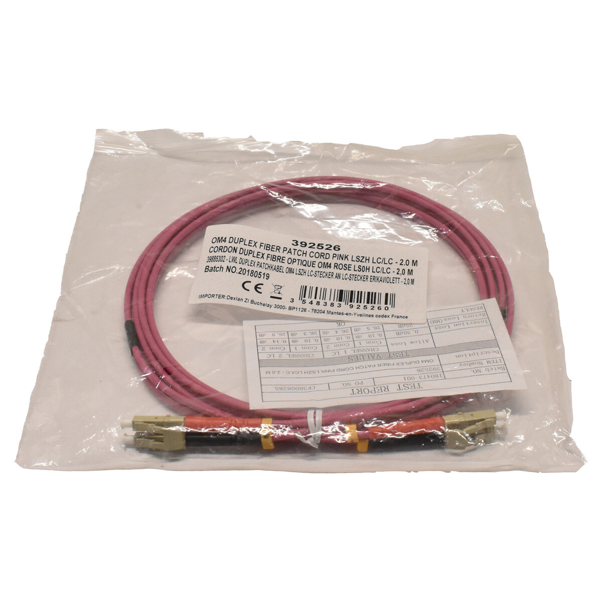 Corning OM4 Duplex Fiber Patch Cord Pink LSZH LC/LC - 2m 392526 NEW