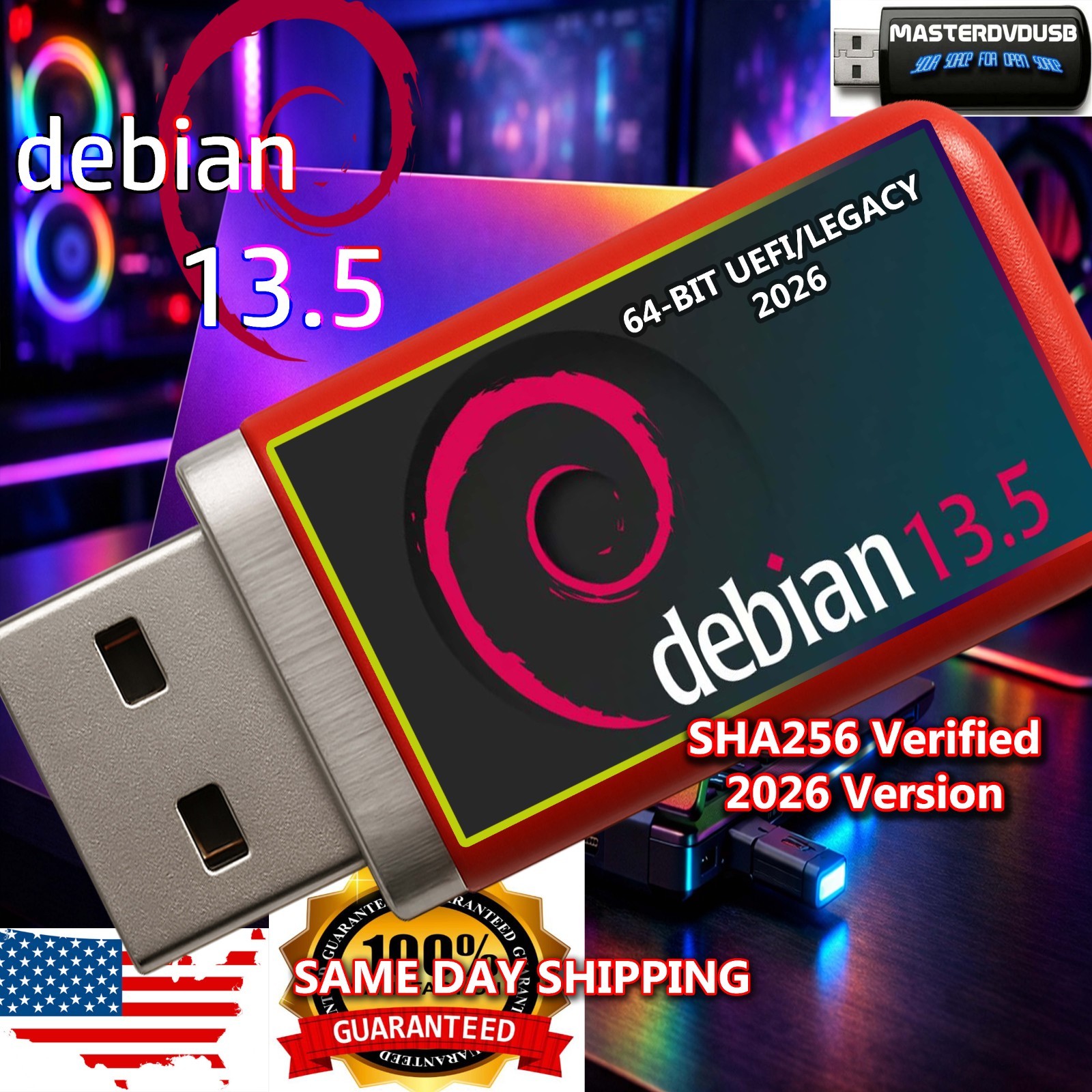 Debian 13.5 Bootable USB Offline Live Installer | UEFI & Legacy | SHA256 Verifed