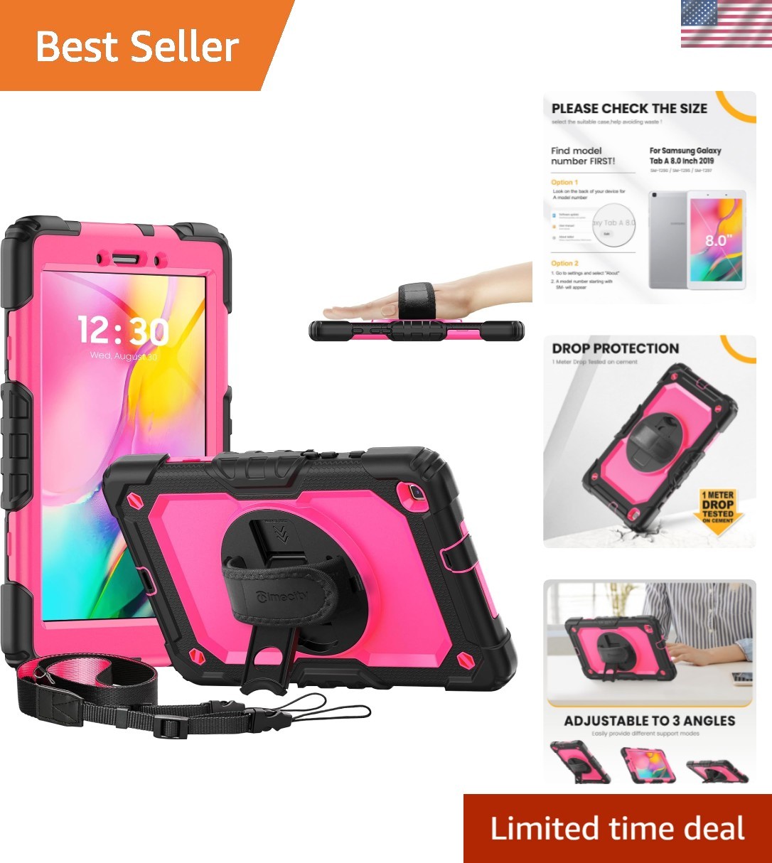 Rose & Black Hybrid Case with Screen Protector for Galaxy Tab A 8.0 2019