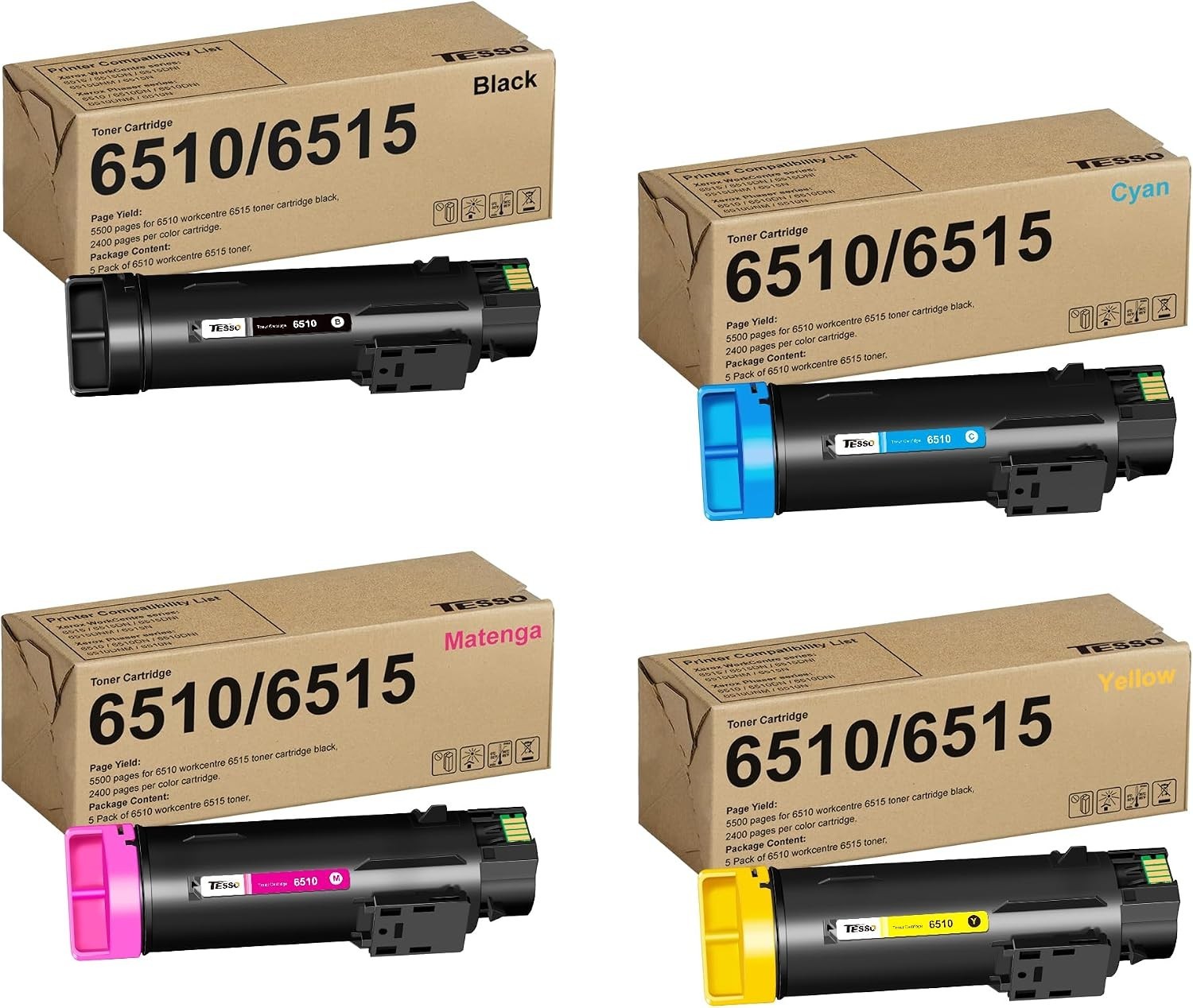 Efficient 4-Pack Toner Cartridges for Xerox 6510 & 6515 - Easy Install & Quality