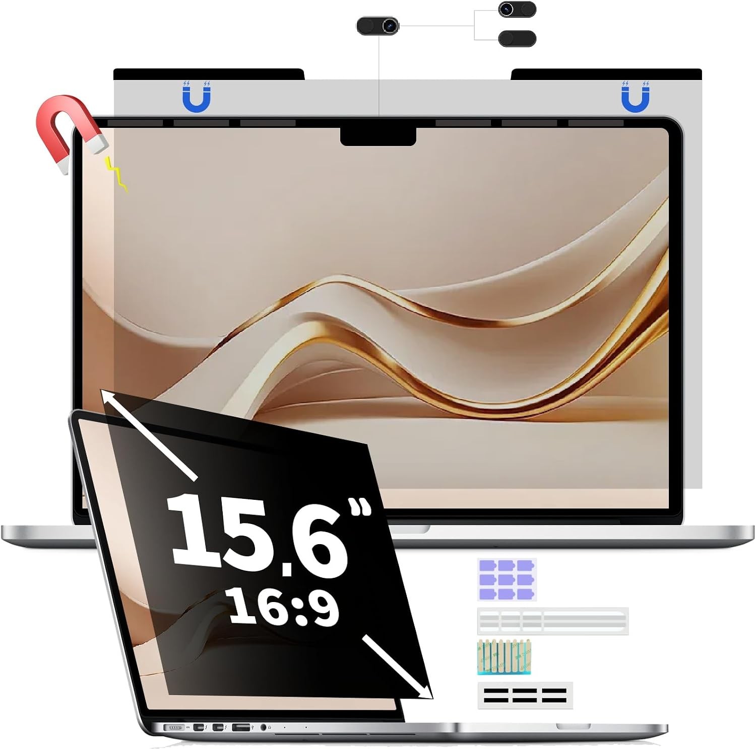 15.6 Inch 16:9 Magnetic Privacy Screen for Laptops, Removable Shield for Lenovo,