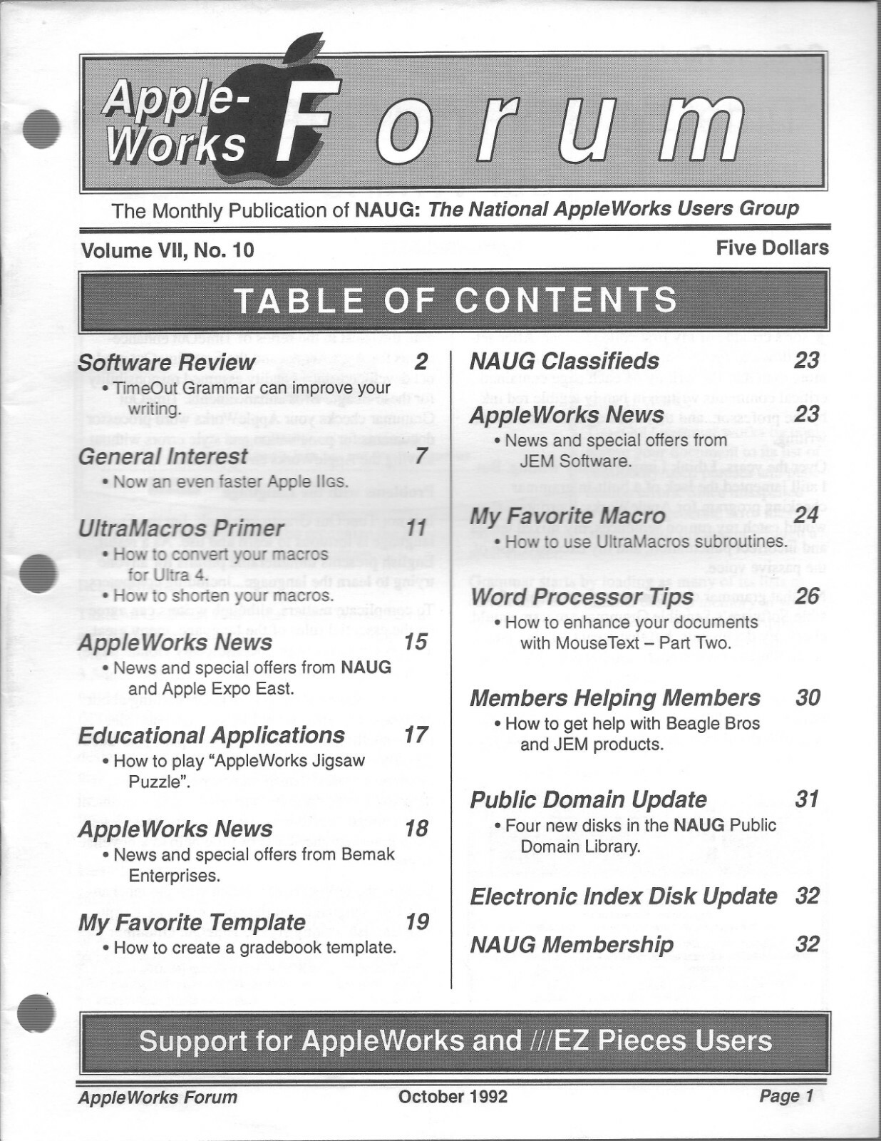 AppleWorks Forum Magazine, September 1992 for Apple II II+ IIe IIc IIgs