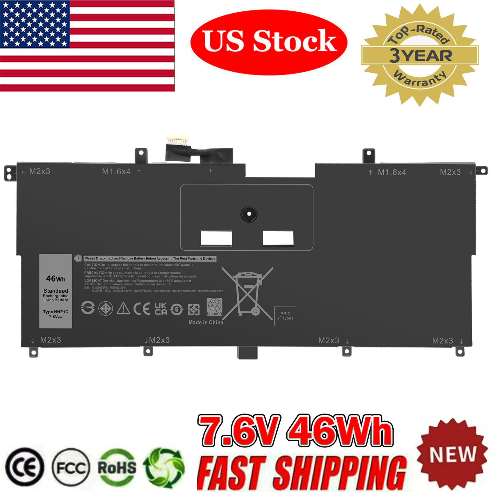 NNF1C NP0V3 P71G001 HMPFH Battery for Dell XPS 13 9365 2-in-1 2017 Series 46Wh 