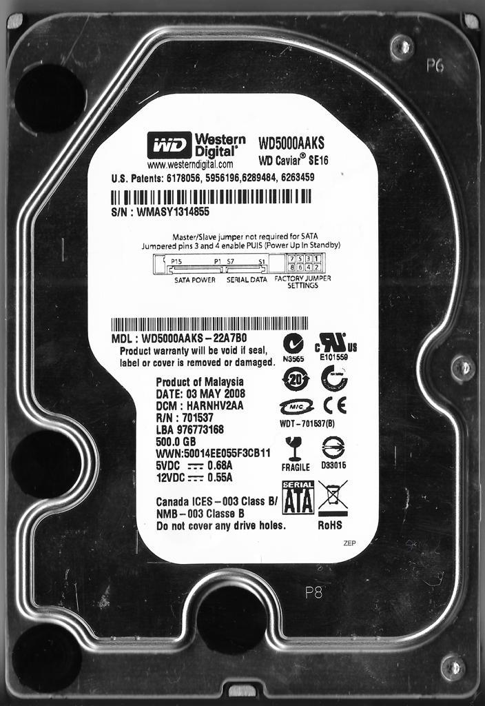 WESTERN DIGITAL WD5000AAKS-22A7B0 500GB SATA HARD DRIVE  DCM: HARNHV2AA