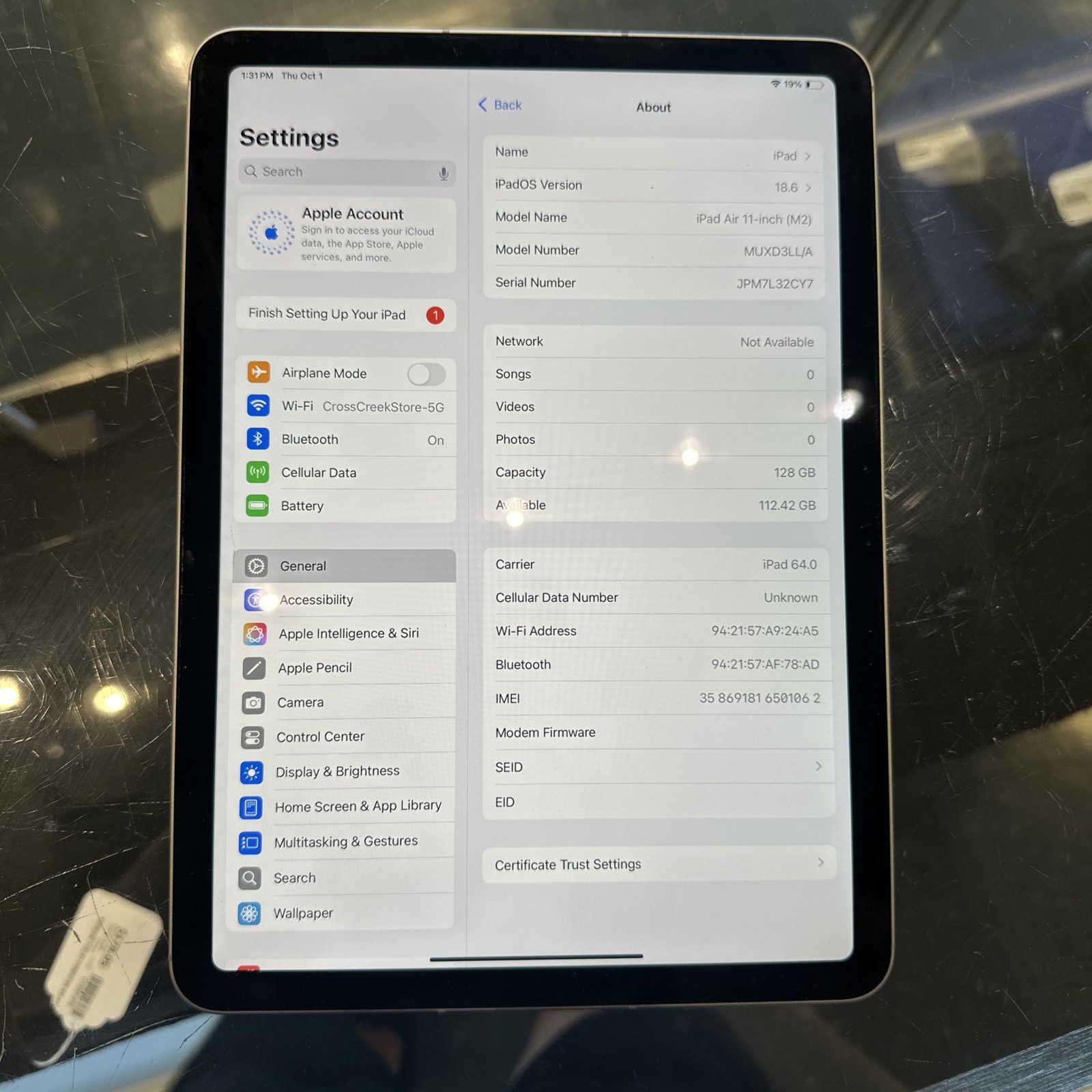 Apple iPad Air 11-inch (M2) A2903 128 GB, Wi-Fi + 5G, 11 in - Space Gray Clean 