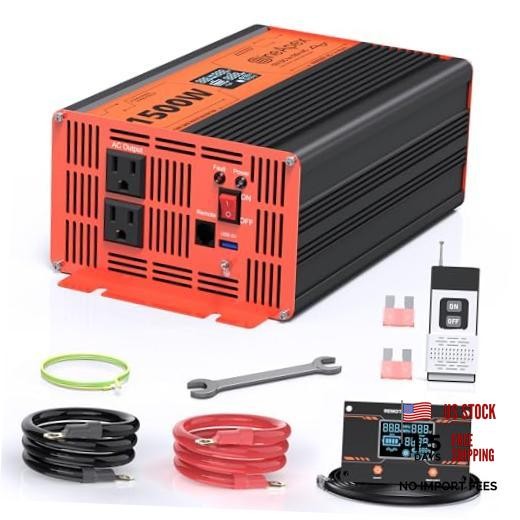 1500 Watt Pure Sine Wave Inverter Car Power Inverter 12V to 120V, 1500W-12V
