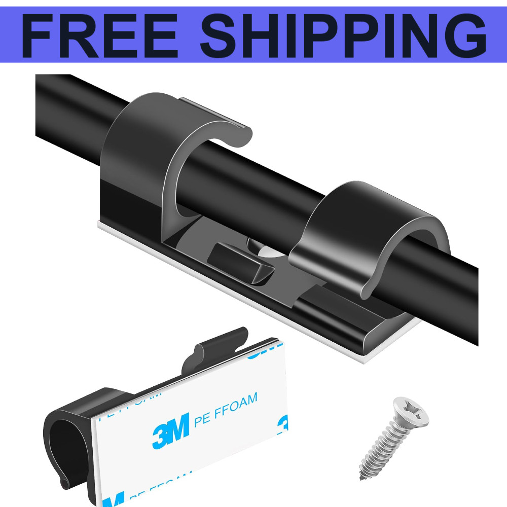 50-Pack Self-Adhesive Cable Clips - Black Wire Management Organizers