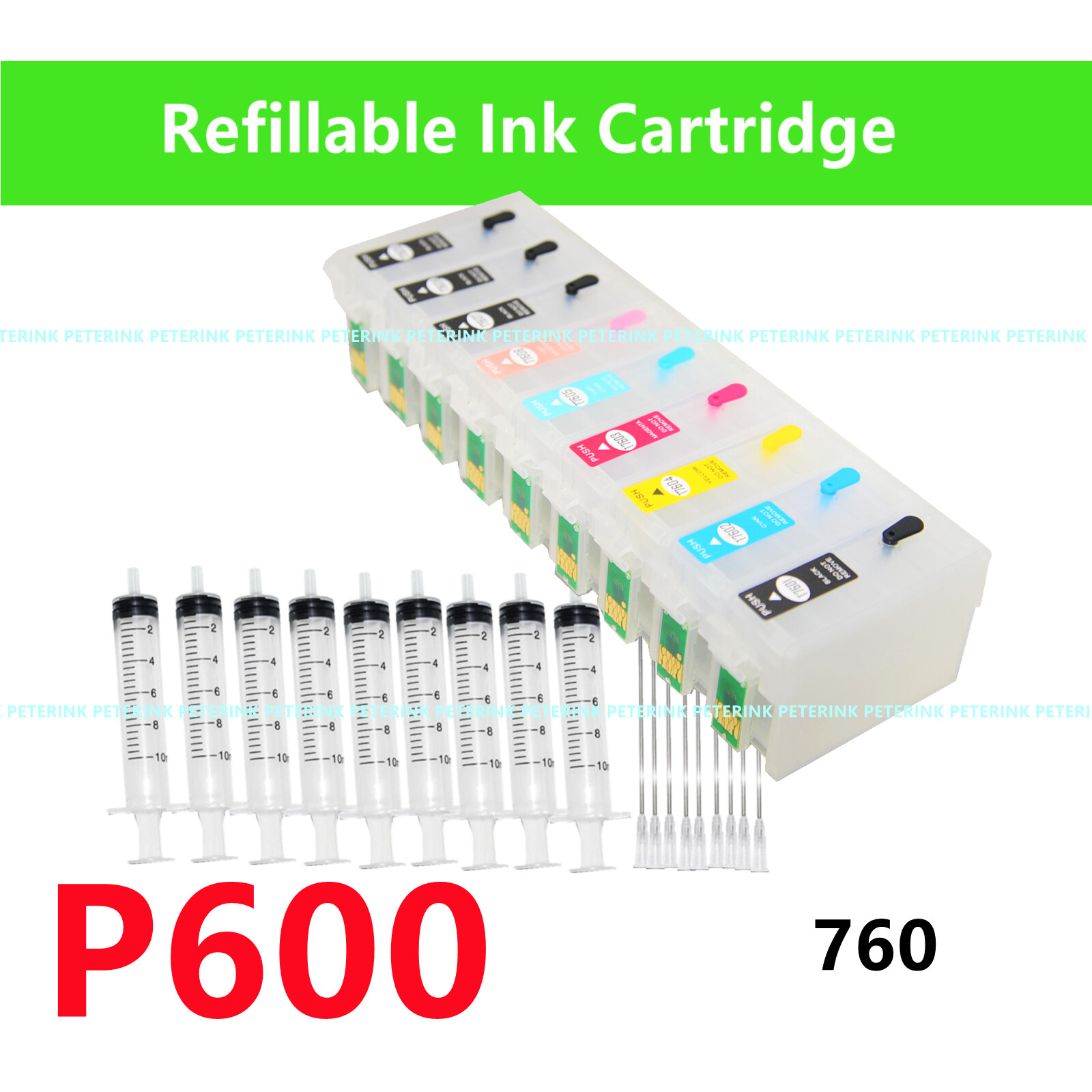 9 Empty Refillable Ink Cartridge kit for SureColor P600 Printer T760 760