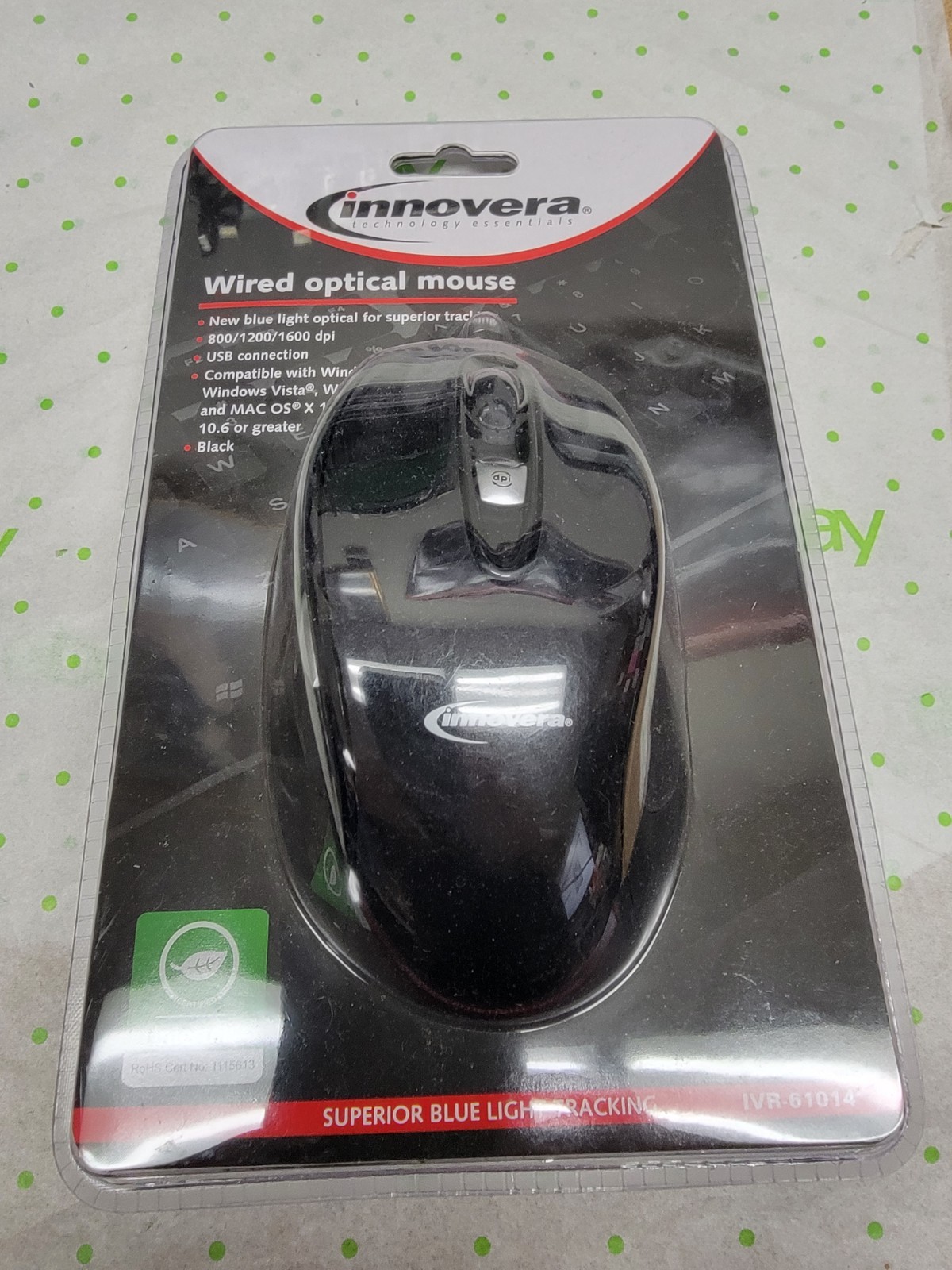 Innovera IVR61014 Full-Size USB 2.0 Right Hand Wired Optical Mouse - Black