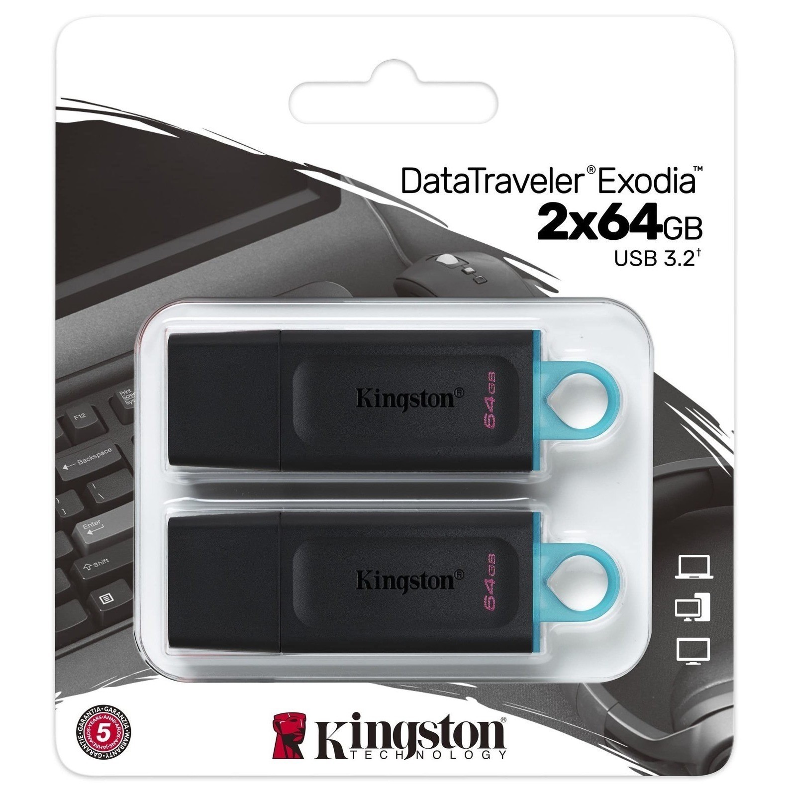 Kingston DataTraveler Exodia 64GB USB 3.2 Flash Drive - 2 Pack DTX/64GB-2P