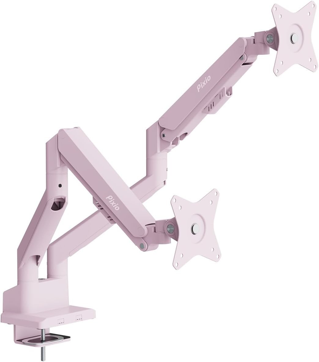 Pixio PS1D Wave Pastel Pink Dual Monitor Arm - Pastel Pink - Dual Screen