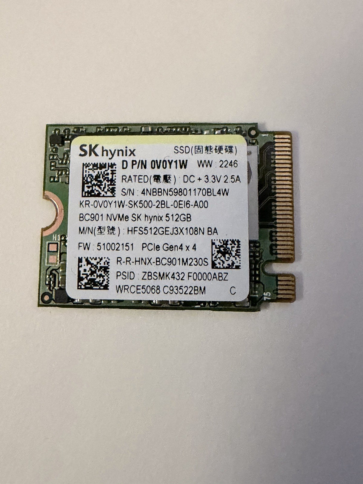 SK Hynix BC901 NVMe 512GB PCIe Gen 4x 4 SSD