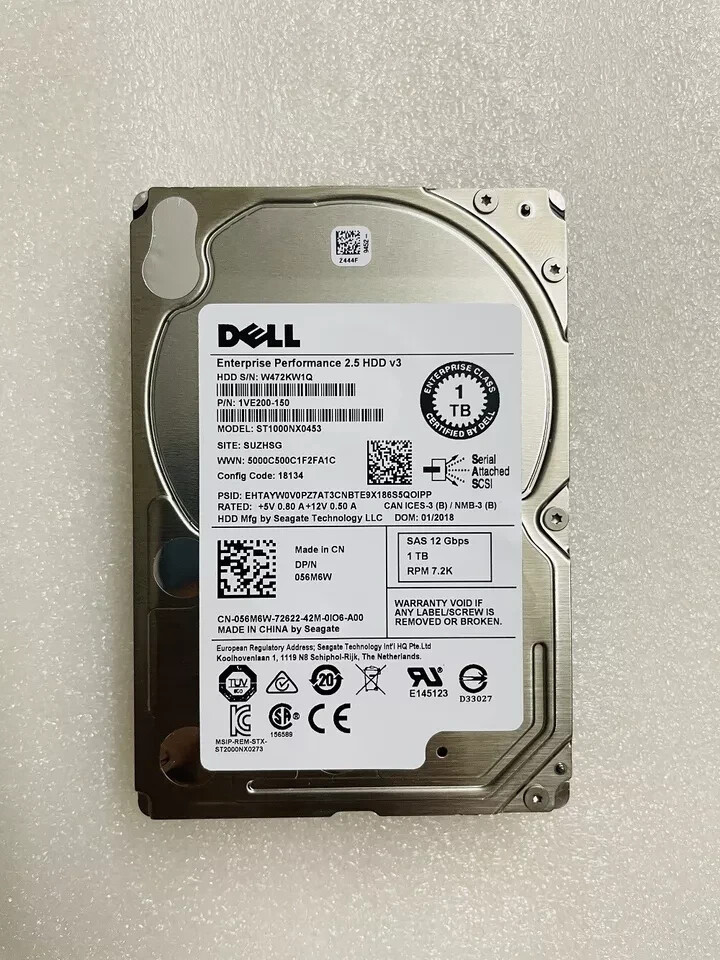 NEW DELL ST1000NX0453 1TB 7.2K 12G 2.5" SFF SAS HARD DRIVE 056M6W 56M6W HDD disk