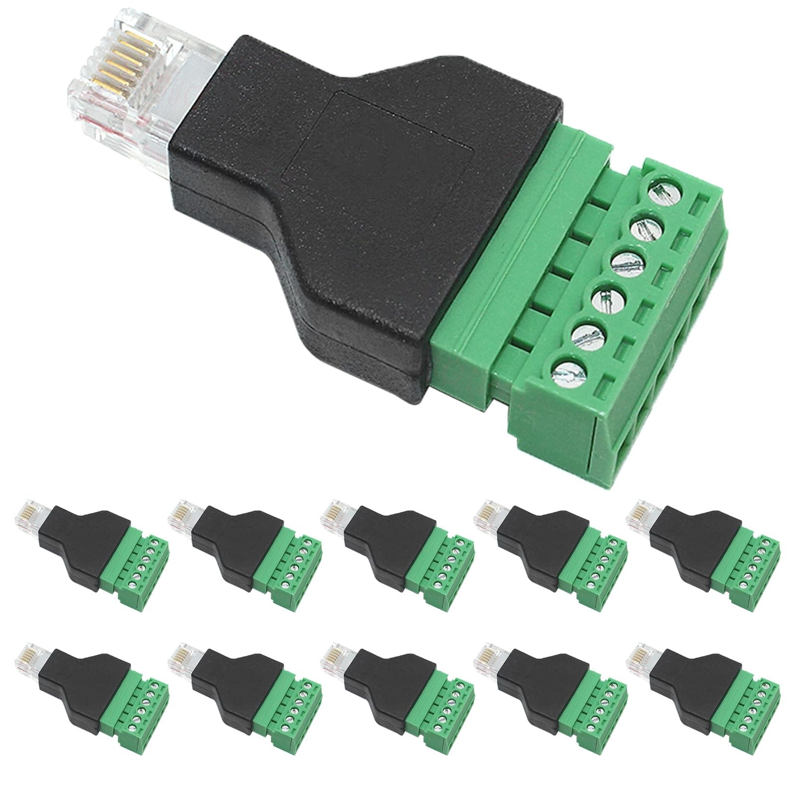 10PCS RJ12 Male Plug to 6 Pin Screw Terminal Connector,Ethernet RJ12 6P6C Audio