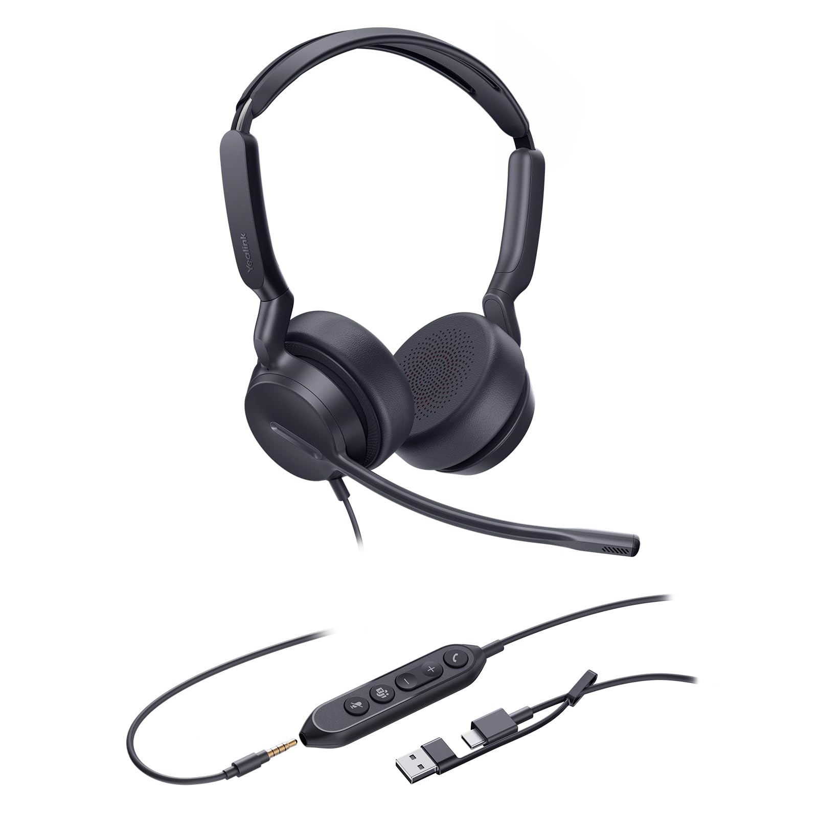 Yealink UH42 SE Wired Headset, USB-A/C & 3.5mm,in-Line Controls, On-Ear
