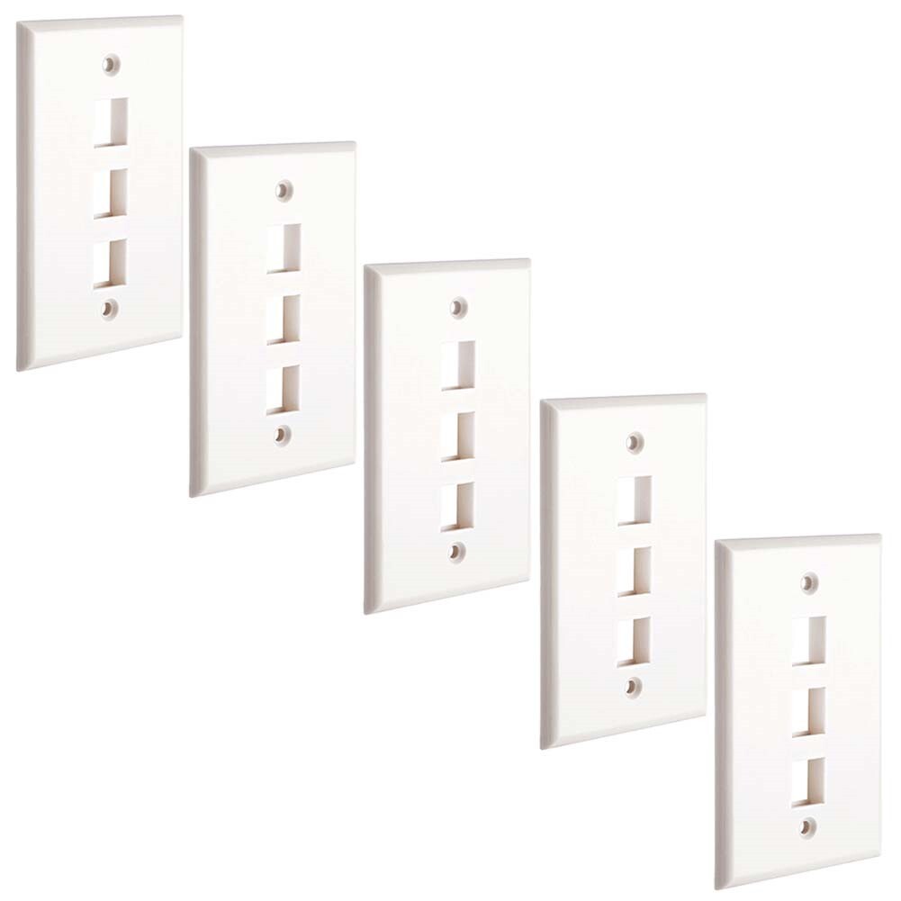 5x 3-Port/Hole 1-Gang Keystone Jack Insert Wall Plate Faceplate A/V Network