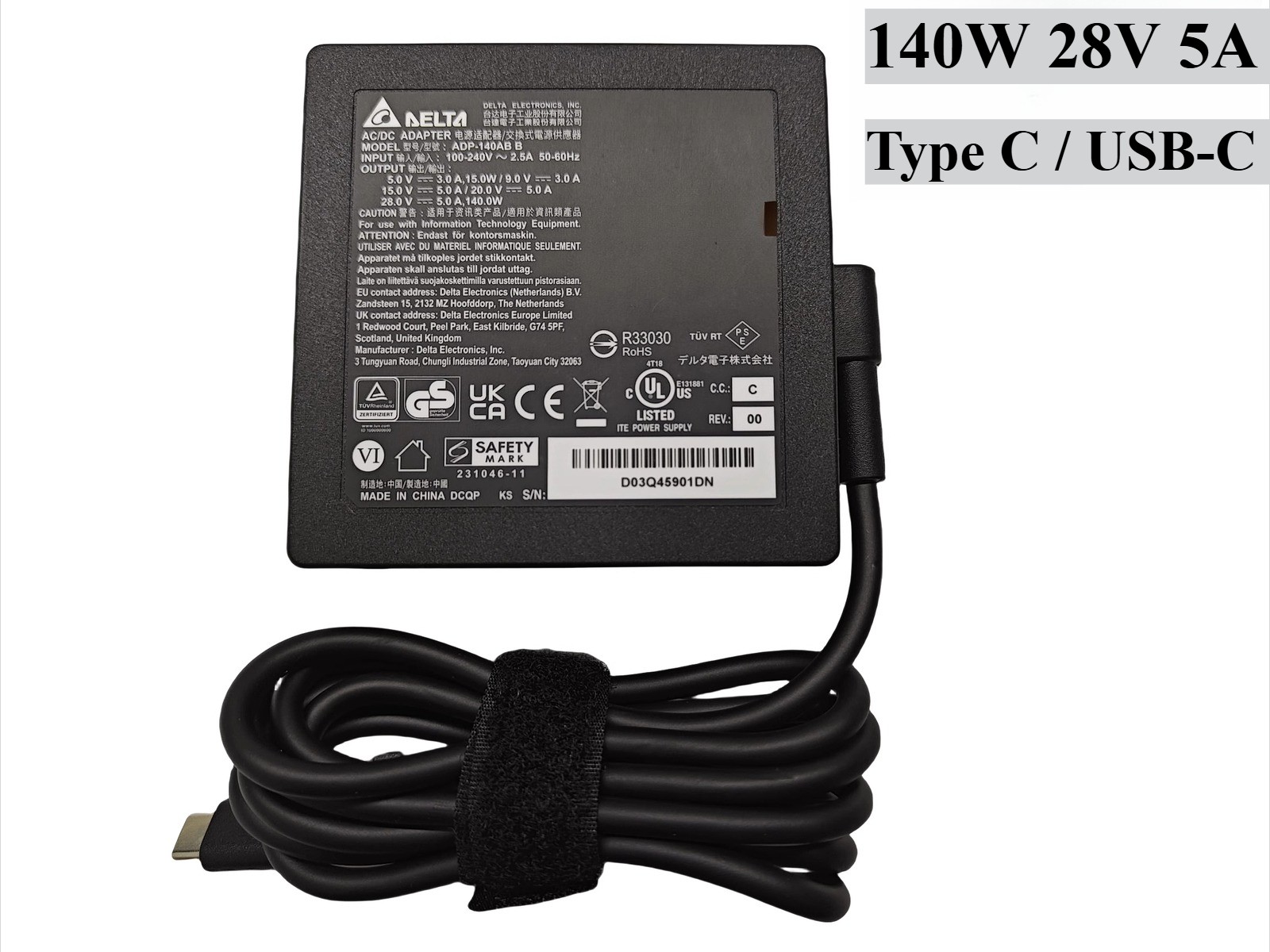Original 28V 5A 140W Delta Type C Adapter USB-C Fast Charger ADP-140AB B