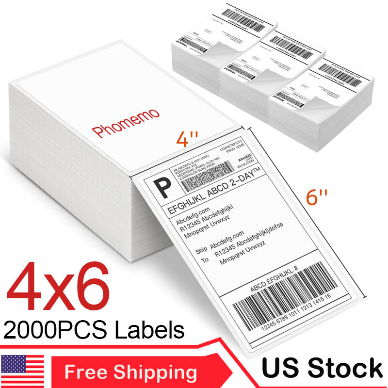 2000 4x6" Fanfold Direct Thermal Shipping Label for Munbyn Rollo Phomemo Printer