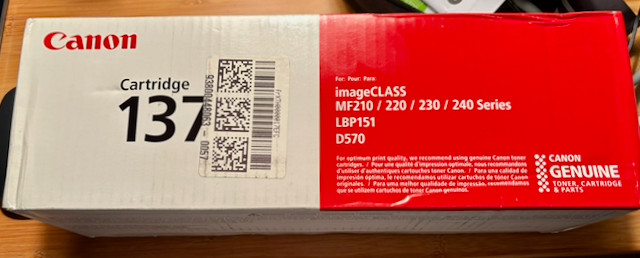 Genuine Canon 137 Black Toner Cartridge for imageCLASS MF2xx, LBP151, & D570
