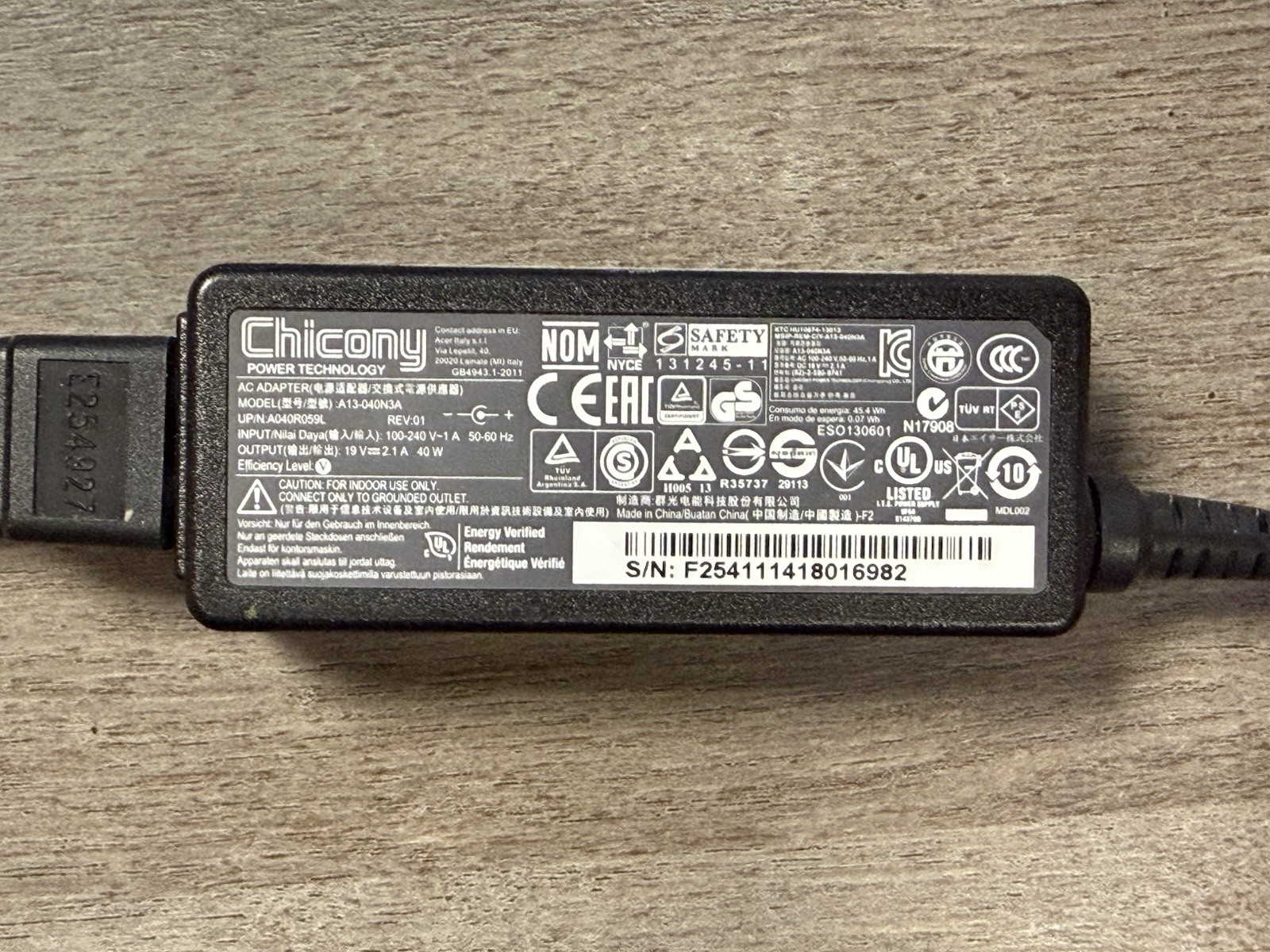 Original Chicony 19V 2.1A 40W A13-040N3A Laptop Power Supply 4.8mm*1.7mm Charger