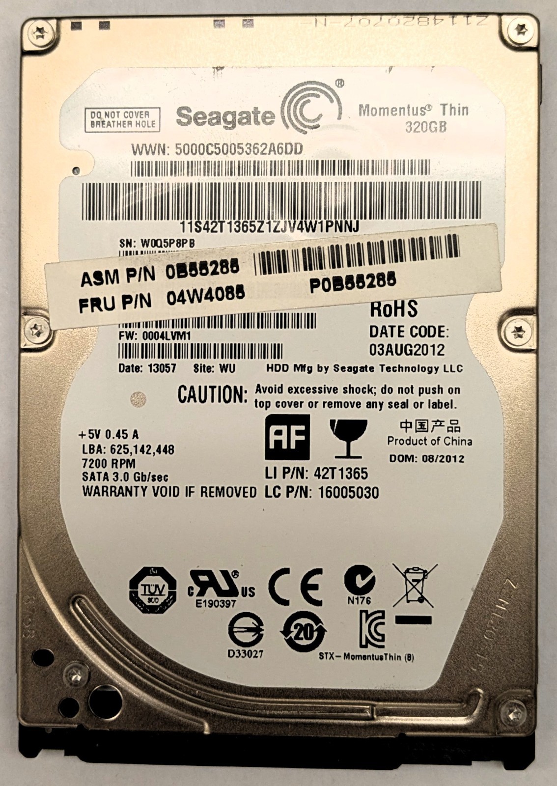 Seagate Momentus Thin 320GB 2.5" SATA Laptop Hard Drive 7200RPM ST320LT007