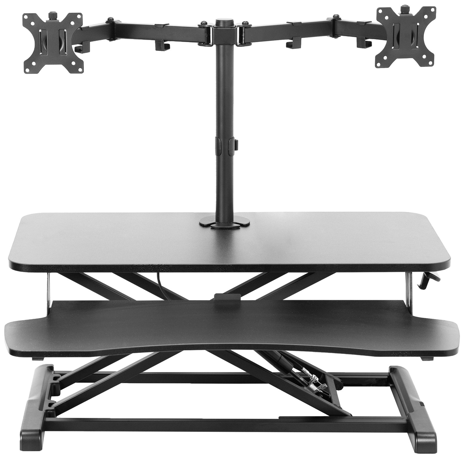 VIVO Black 32" Standing Desk Riser with Adjustable Dual 13" to 30" Monitor Mount