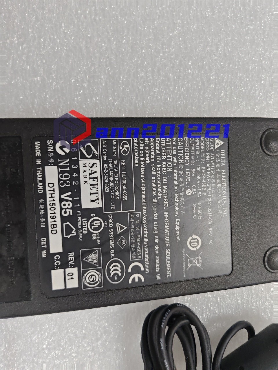 Genuine Delta 45W AC Power Adapter EADP-45BB B Charger AIR-PWR-SPLY1 341-0211-03