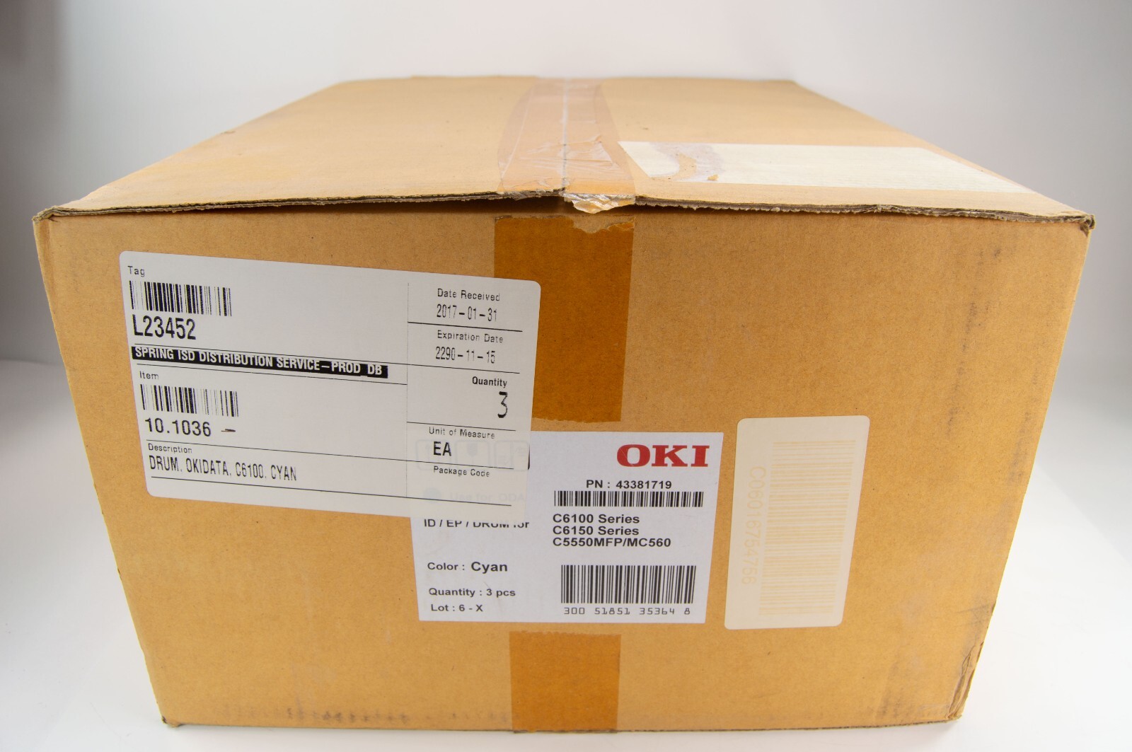 3PK New Genuine OKI Cyan Image Drum 43381719 for C6100 C6150 C5550MFP/MC560