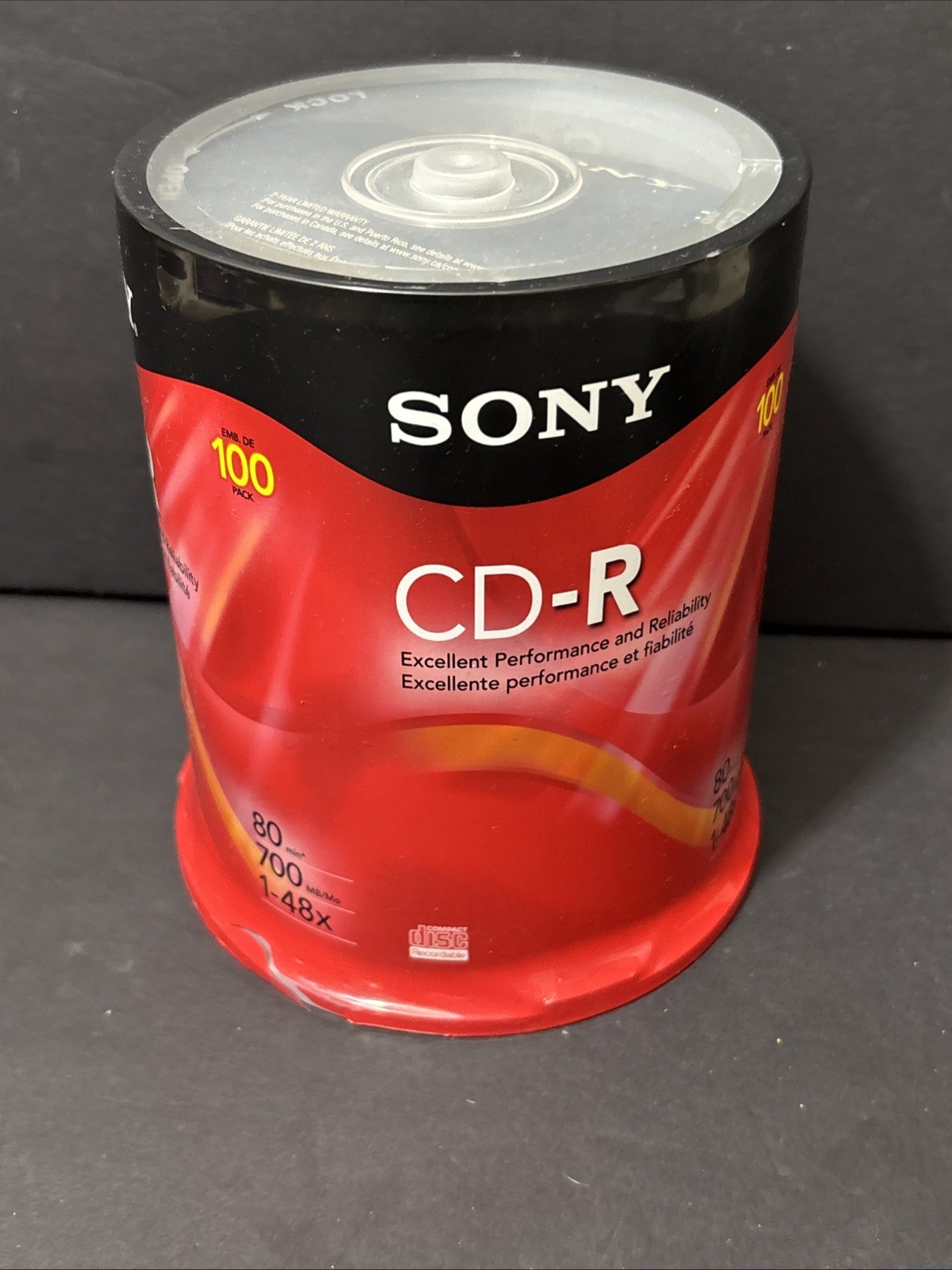 SONY CD-R 80 Min 700 MB 1-48x Recordable Compact Discs CDs 100-Pack NEW SEALED