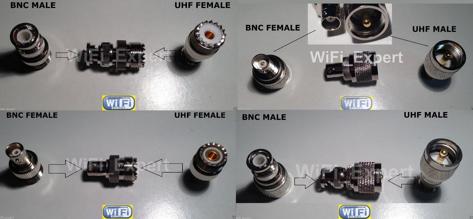 4pc/set RF coaxial adapter connector Kit BNC male/female to UHF PL259 SO-239 M/F