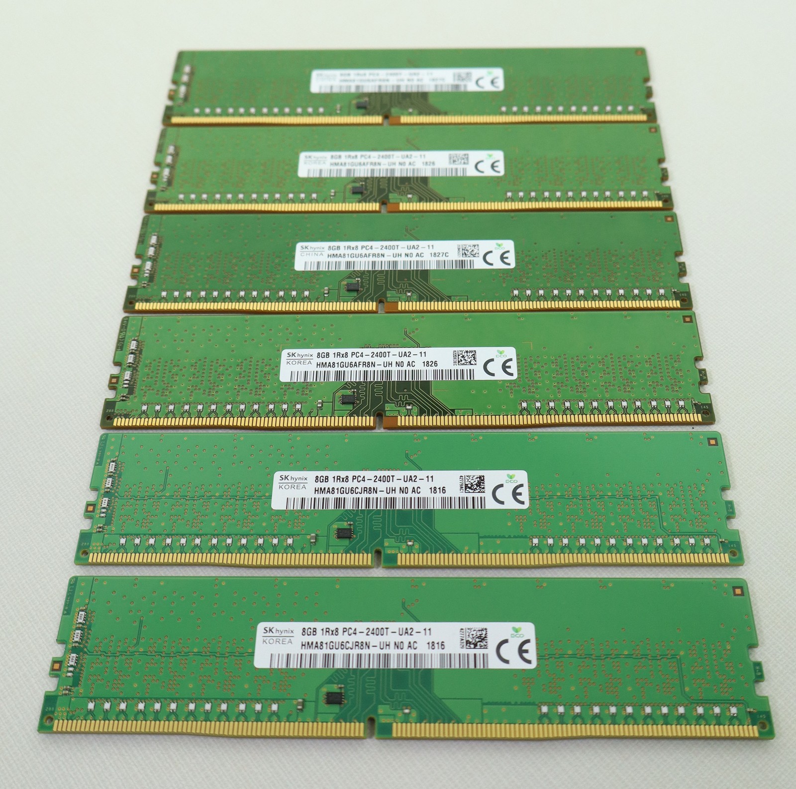 Lot of 6x SK Hynix 8GB 1Rx8 PC4-2400T DDR4 UDIMM Desktop RAM