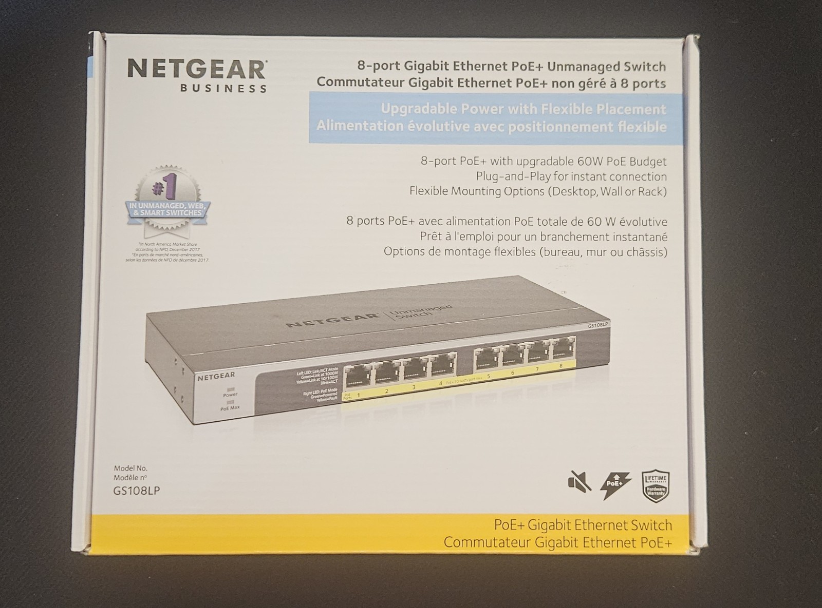 Netgear GS108LP 8-port Gigabit Ethernet PoE+ Unmanaged Switch GS108LP New