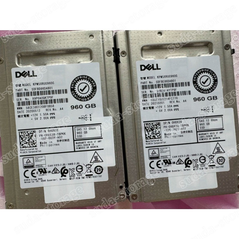NEW 0H8X3X H8X3X DELL KPM5XRUG960G 960GB 2.5" SAS 12G RI SSD Solid State Drive