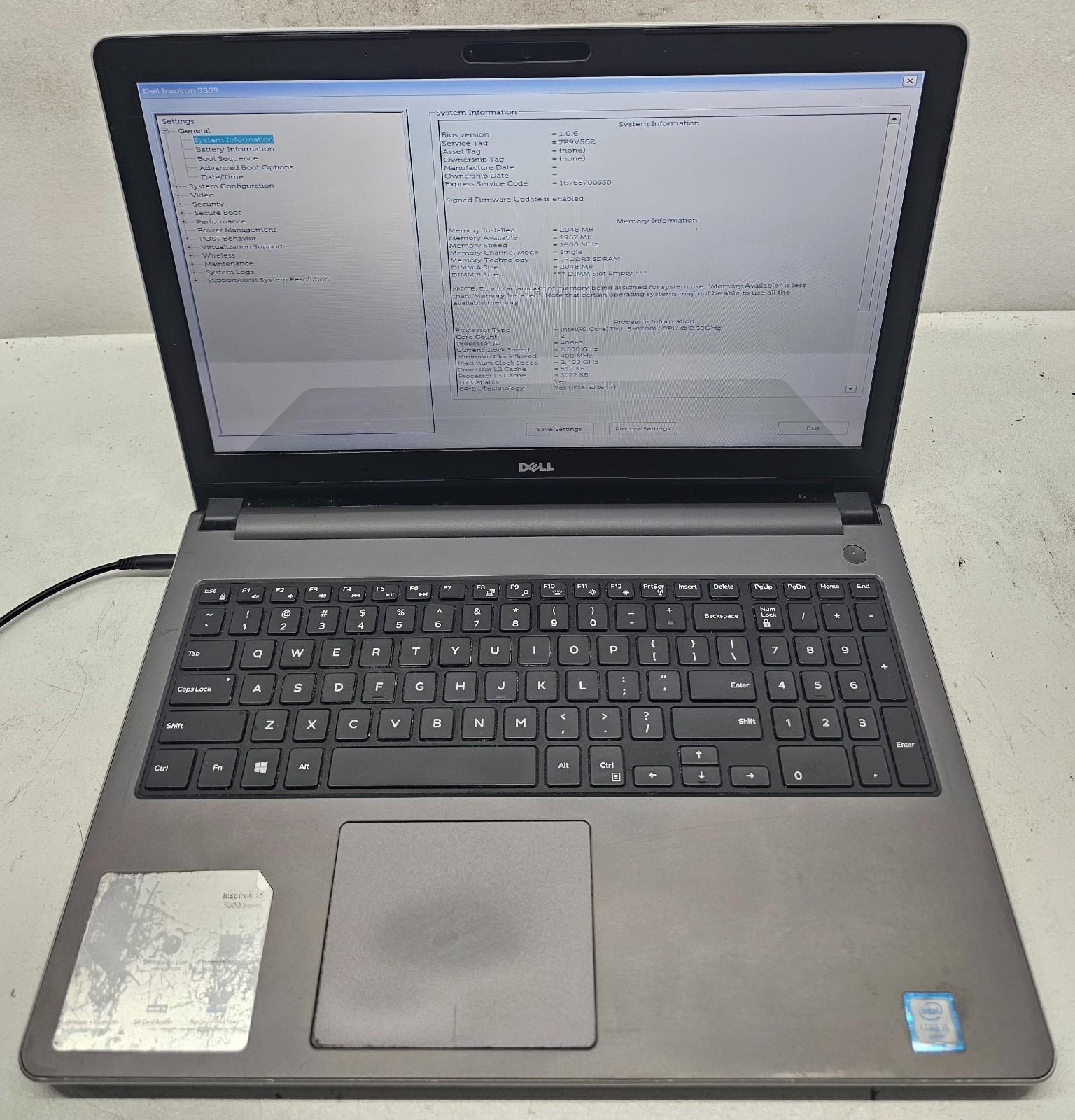 Dell Inspiron 5559 15.6" Laptop Intel Core i5-6200U 2GB Ram No HD/OS (FL)