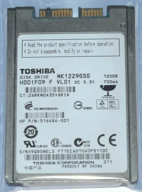 Toshiba 1.8" MK1229GSG SATA 120GB Hard Drive HP Elitebook 2530P 2730P 2740P