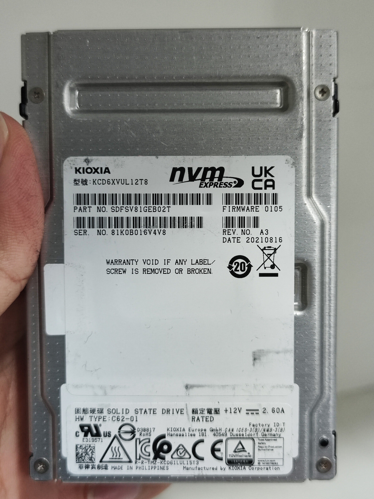 KIOXIA SSD KIOXIA CD6 12.8TB U2 PCIE4.0 KCD6XVUL12T8 GPK1 Solid State Drive NVME