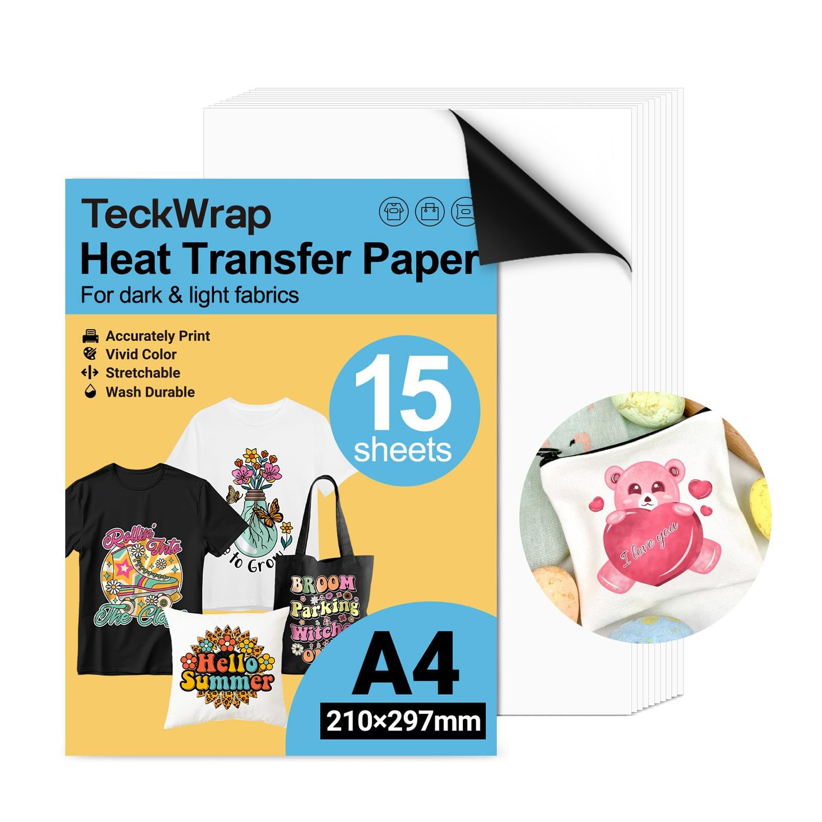 Printable Heat Transfer Paper for T-Shirts 15 Sheets, 8.3" X 11.7" Printable ...
