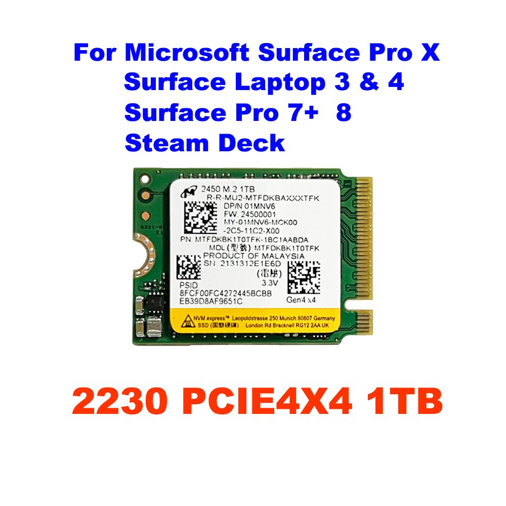 NEW Micron 2450 M.2 2230 SSD 1TB NVMe PCIe 4.0 For Microsoft Surface Pro X Pro 8