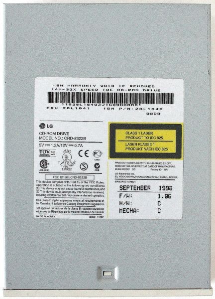 Ibm 28l1640 32x ide cd-rom drive, fru: 28l1641, lg crd-8322b