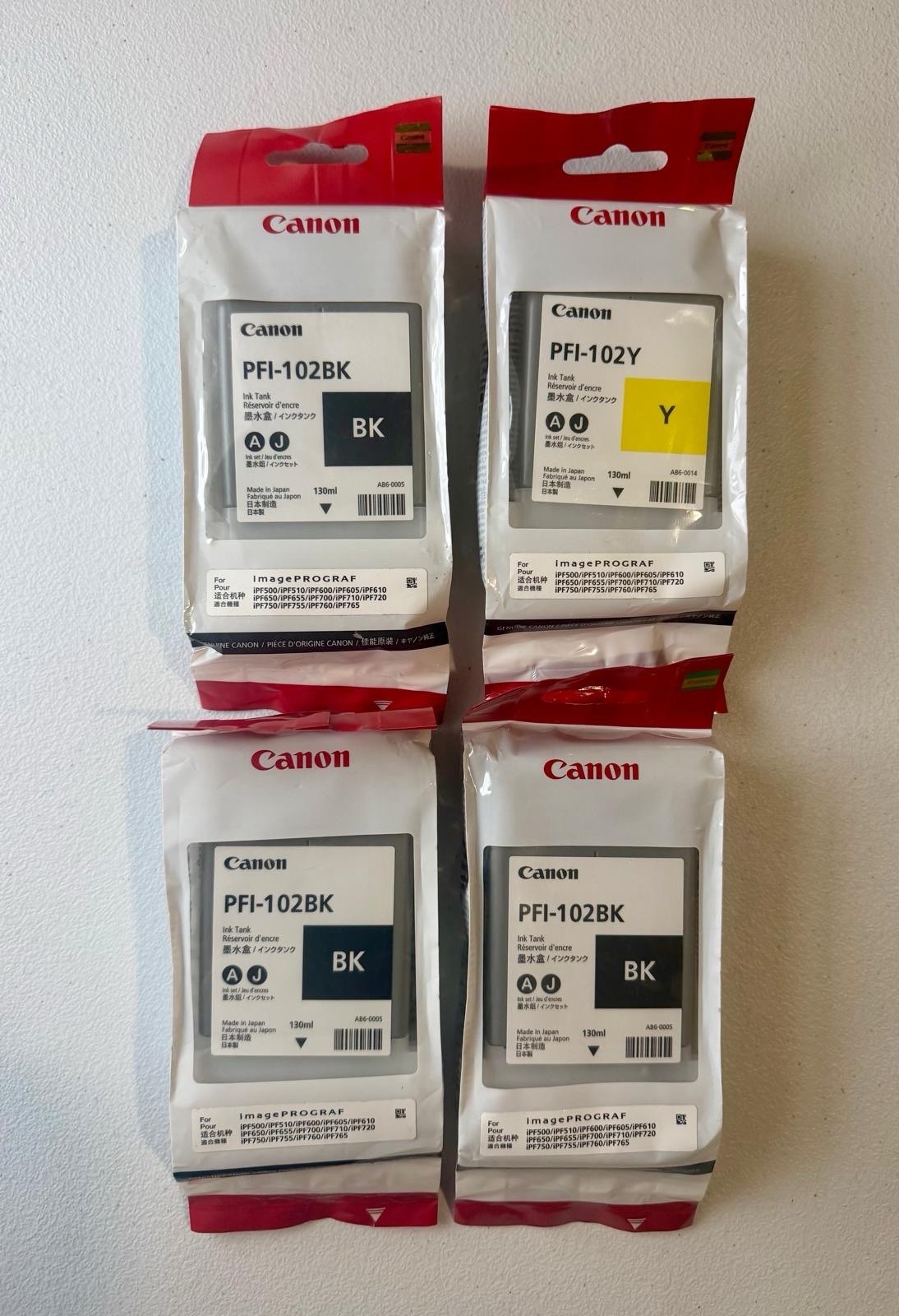 Genuine Canon PFI-102 Ink Tank Lot4 Pack (3x Black 1x Yellow) 130ml OEM Original