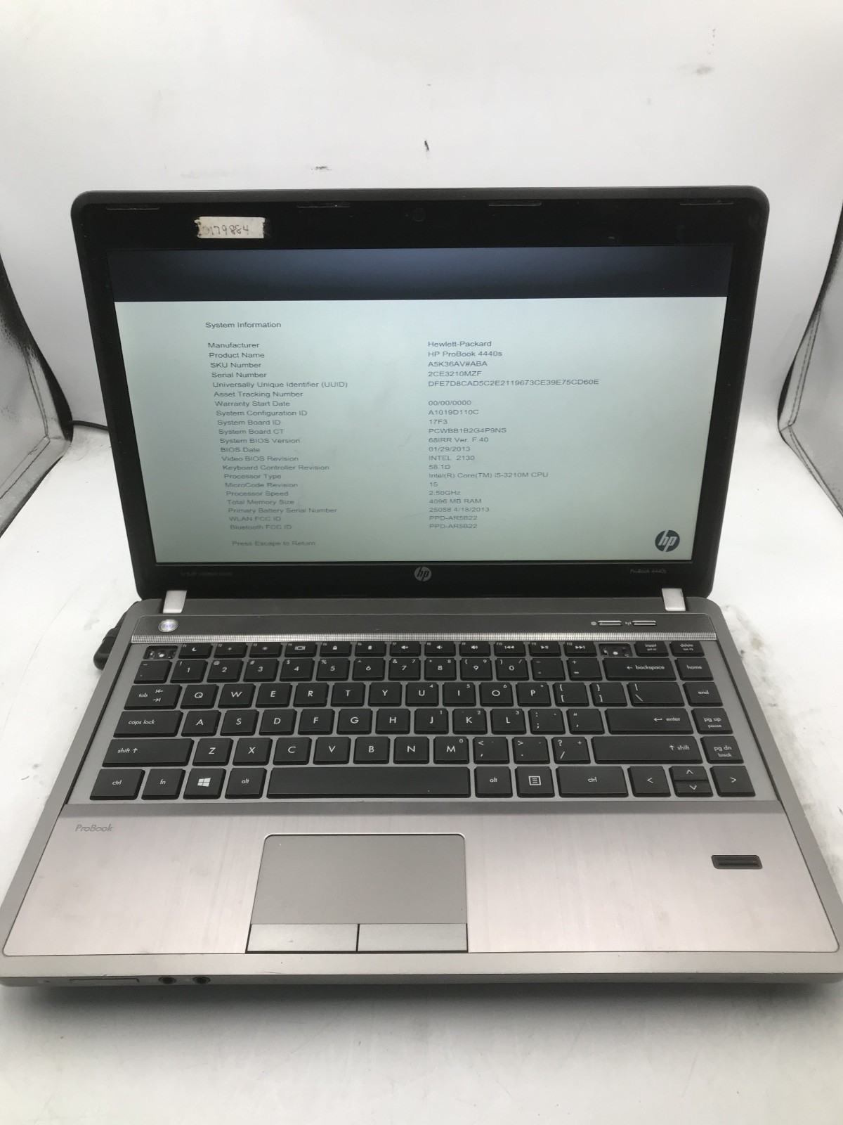 HP PROBOOK 4440S - BOOTS TO BIOS - INTEL I5 3210M - 4GB RAM - NO OS - READ - BB