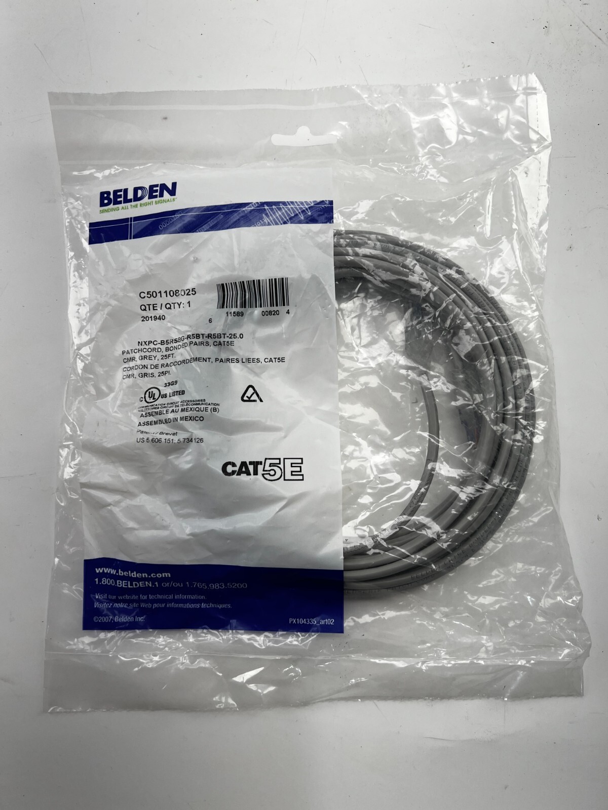 BELDEN | C501108025 Cat 5e Mod Patch Cord, Bonded-Pair - 25FT