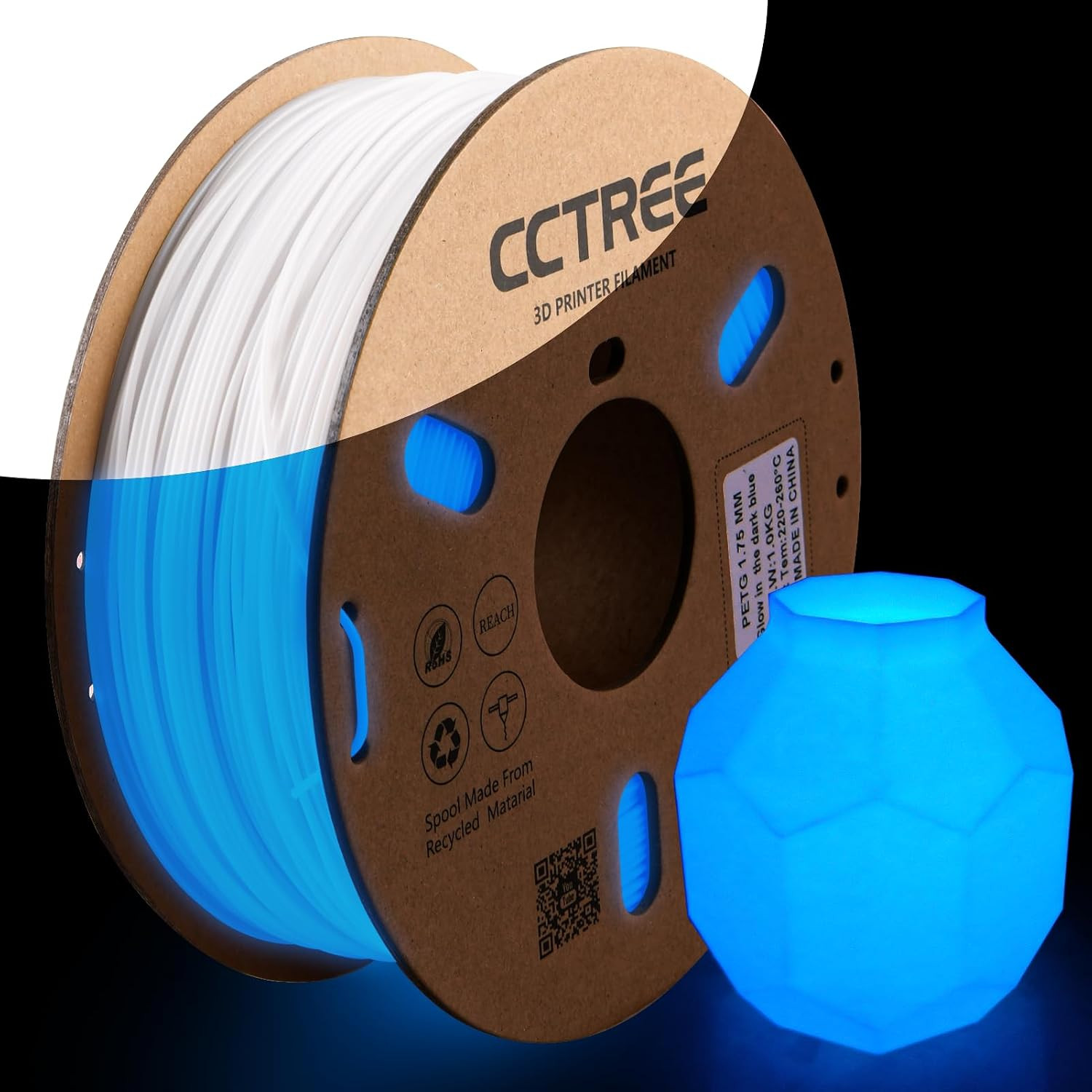 3D Printer Glow in the Dark PETG Filament 1.75Mm, Glow Blue