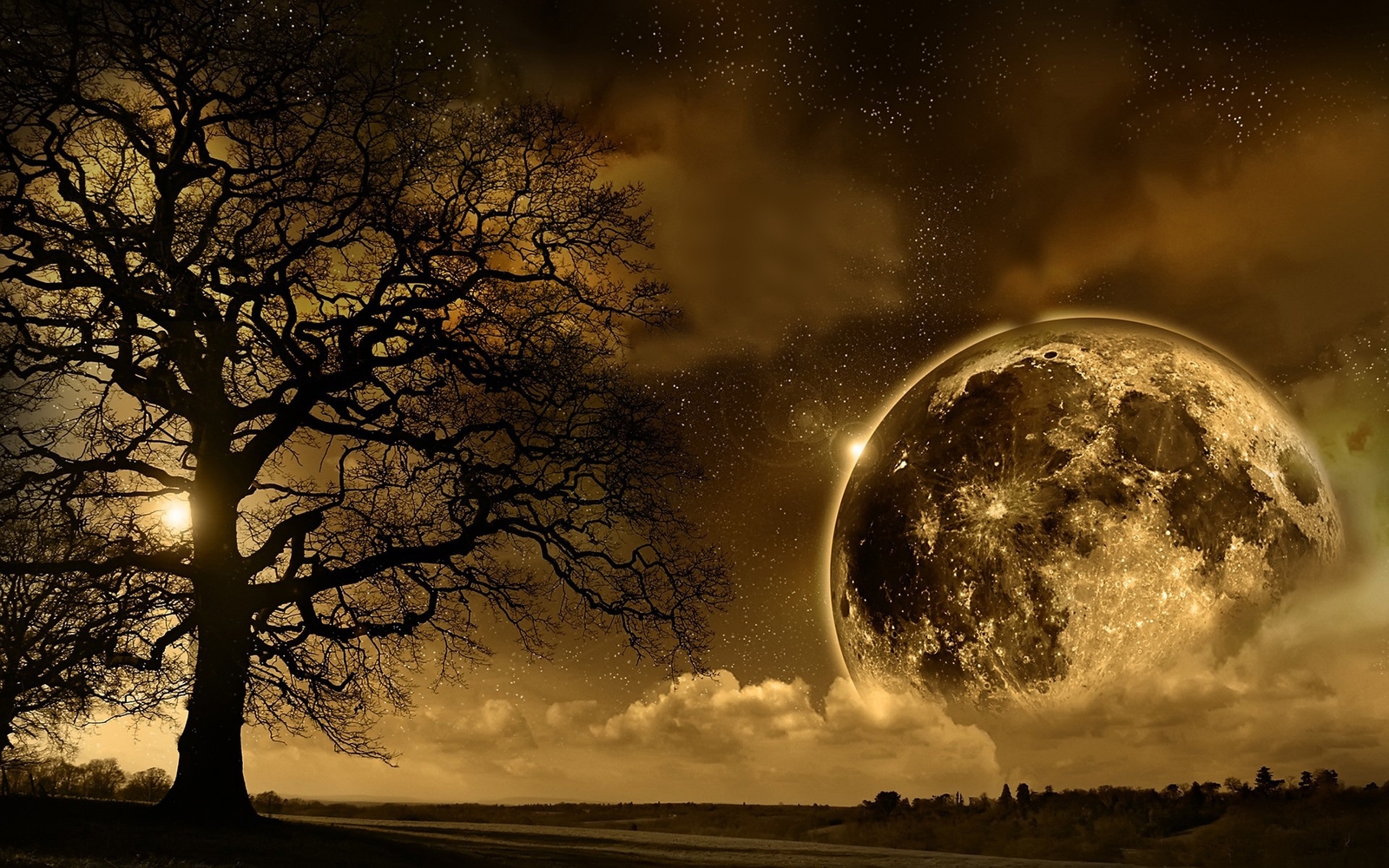 Landscape moon art fantasy sky stars sepia nature Custom Gaming Mat Desk