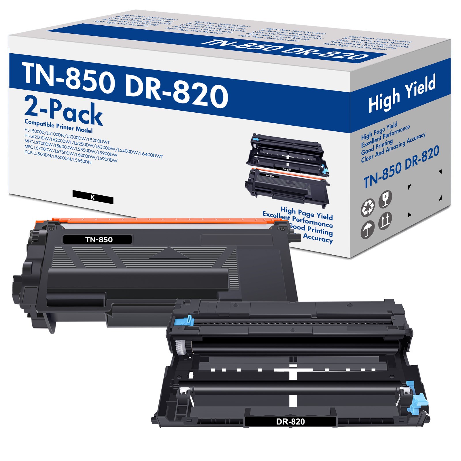1PK TN850 Toner & 1PK DR820 Drum Set For Brother HL-L6200DW MFC-L6900DW L5700DW