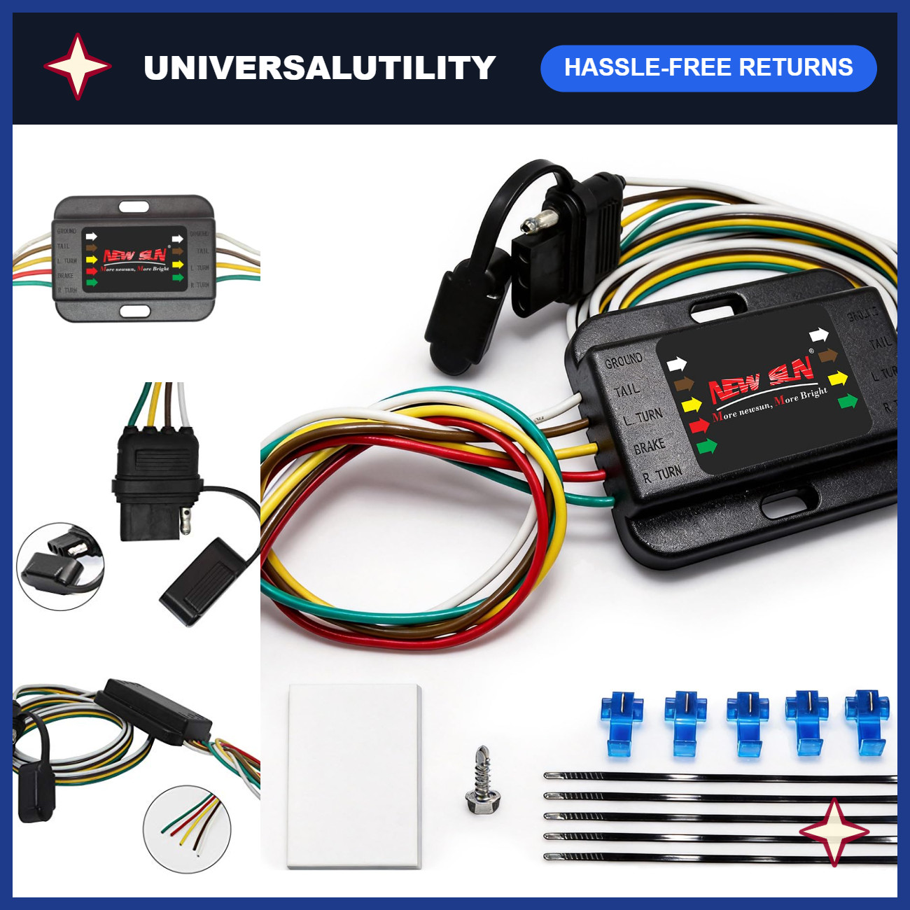 80" 3 to 2-Way Tail Light Converter Cable, 100% Copper Wire Harness, Easy Instal