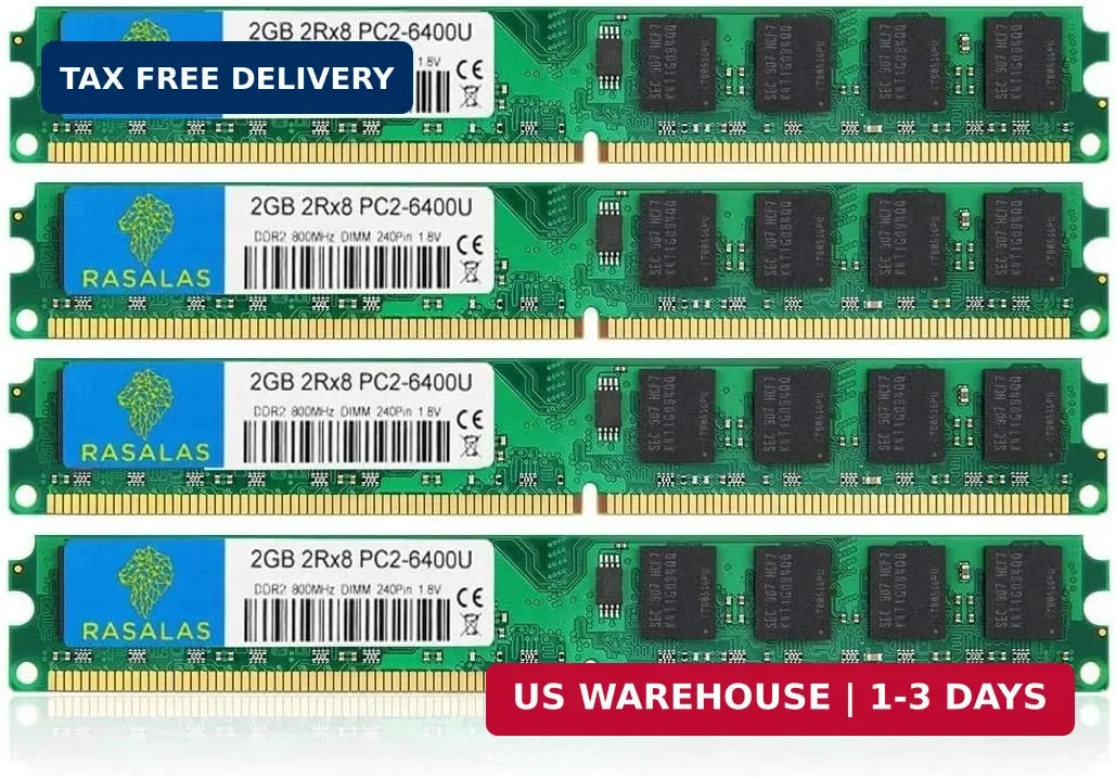 DDR2 8GB Kit (4X 2GB) DDR2-800 PC2-6400 Udimm 2RX8 1.8V CL6 240-Pin Non-ECC Unbu