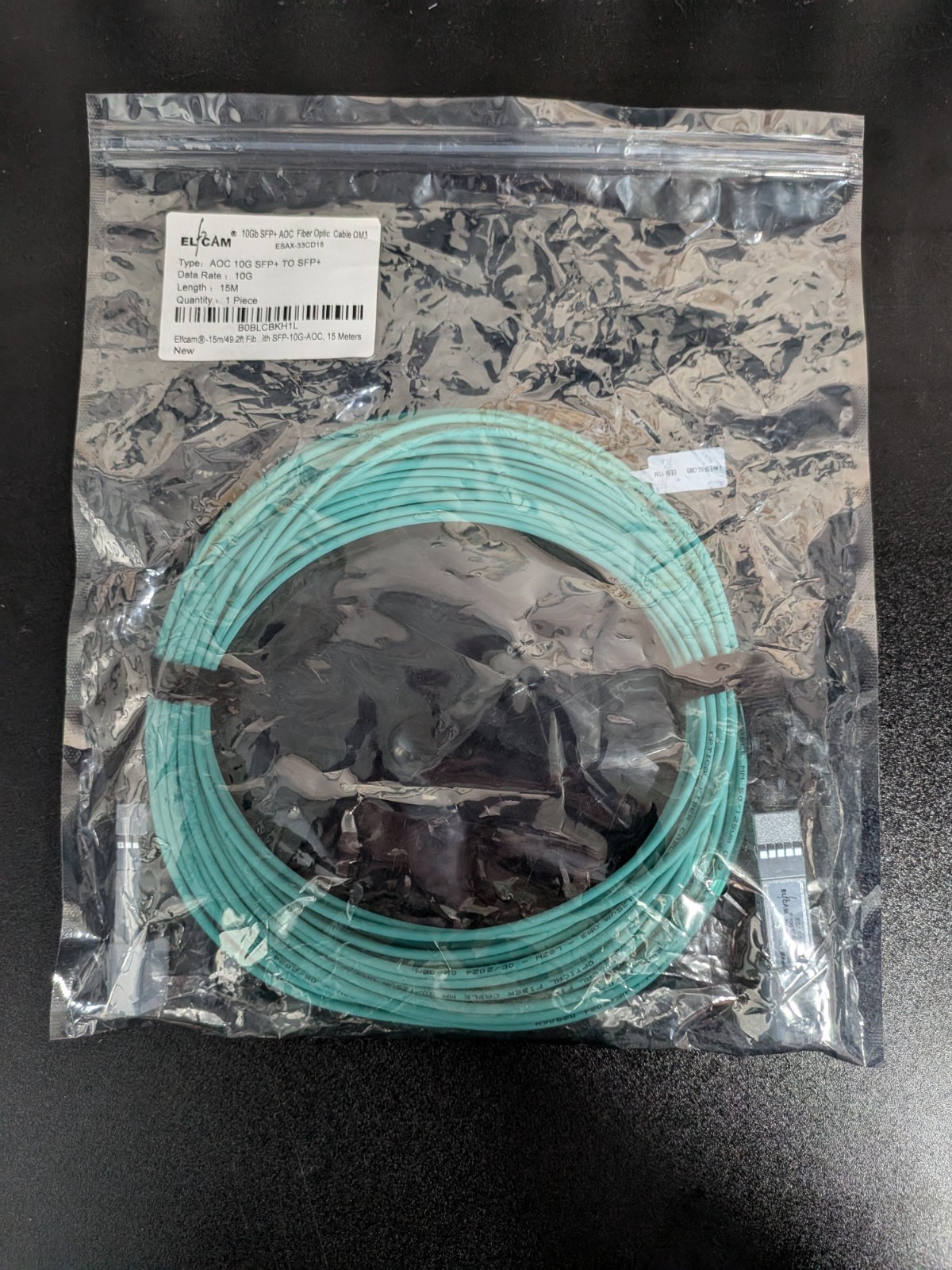Elfcam 10Gb SFP+ AOC Active Optical Cable OM3 15M 49.2ft ESAX-33CD15 SFP+ to...