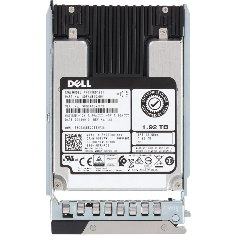 NEW 00FYFW 0FYFW DELL PX05SRB192Y 1.92TB 2.5" SAS 12G RI SSD Solid State Drive