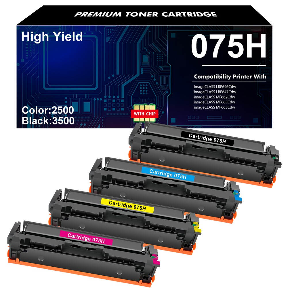 *New* 075H High Yield Color ImageCLASS Canon Compatible Toner 4-Pack w/Chip